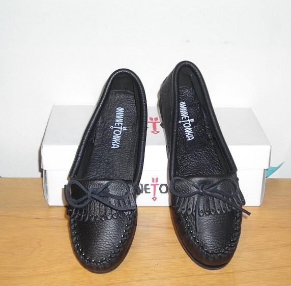  новый товар * Minnetonka. высококлассный олень кожа натуральная кожа. мокасины * чёрный *US6*23.5.