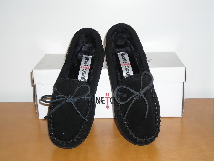  новый товар * Minnetonka. высококлассный замша натуральная кожа мутон мокасины * чёрный *US7*24.0.