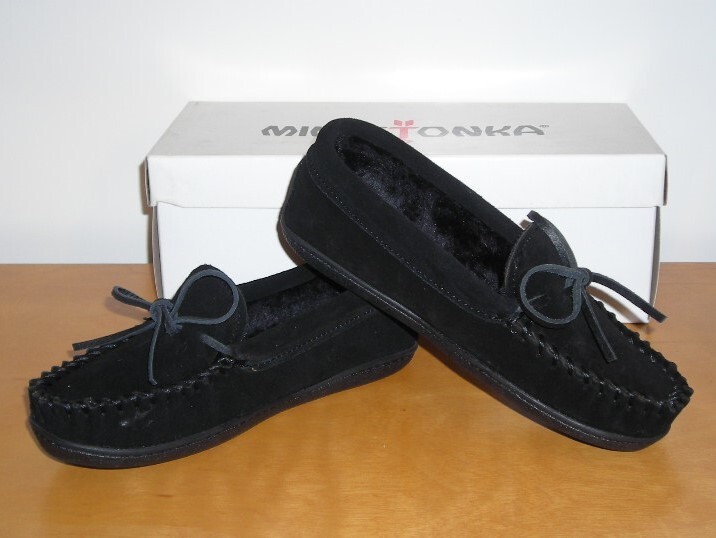  новый товар * Minnetonka. высококлассный замша натуральная кожа мутон мокасины * чёрный *US7*24.0.
