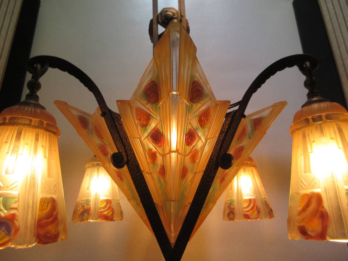 T3086 античный освещение .. стекло цветок документ латунь рама 5 лампа люстра диаметр 53cm 7kga-ru Novo -a-ru декоративный элемент 