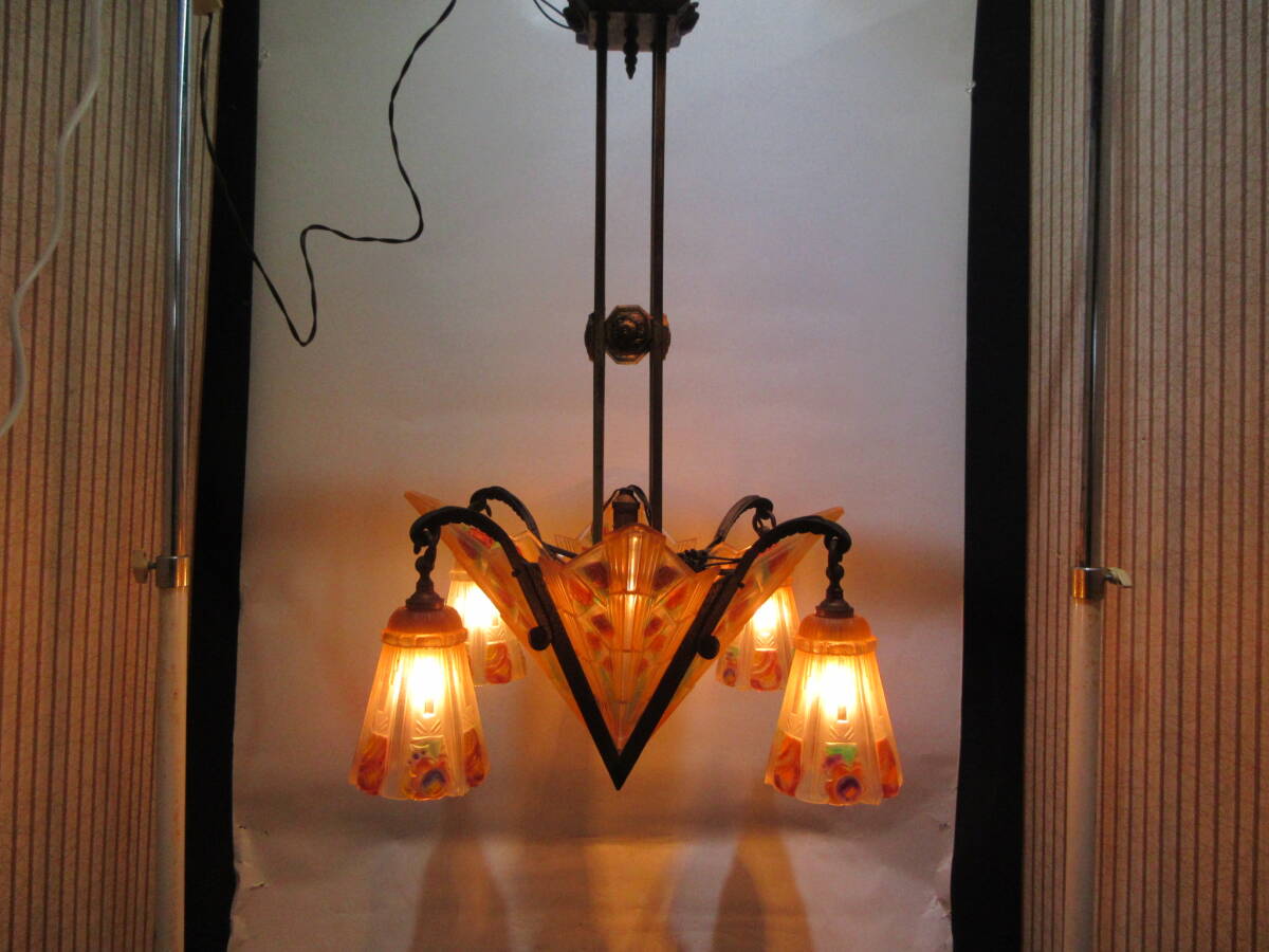 T3086 античный освещение .. стекло цветок документ латунь рама 5 лампа люстра диаметр 53cm 7kga-ru Novo -a-ru декоративный элемент 