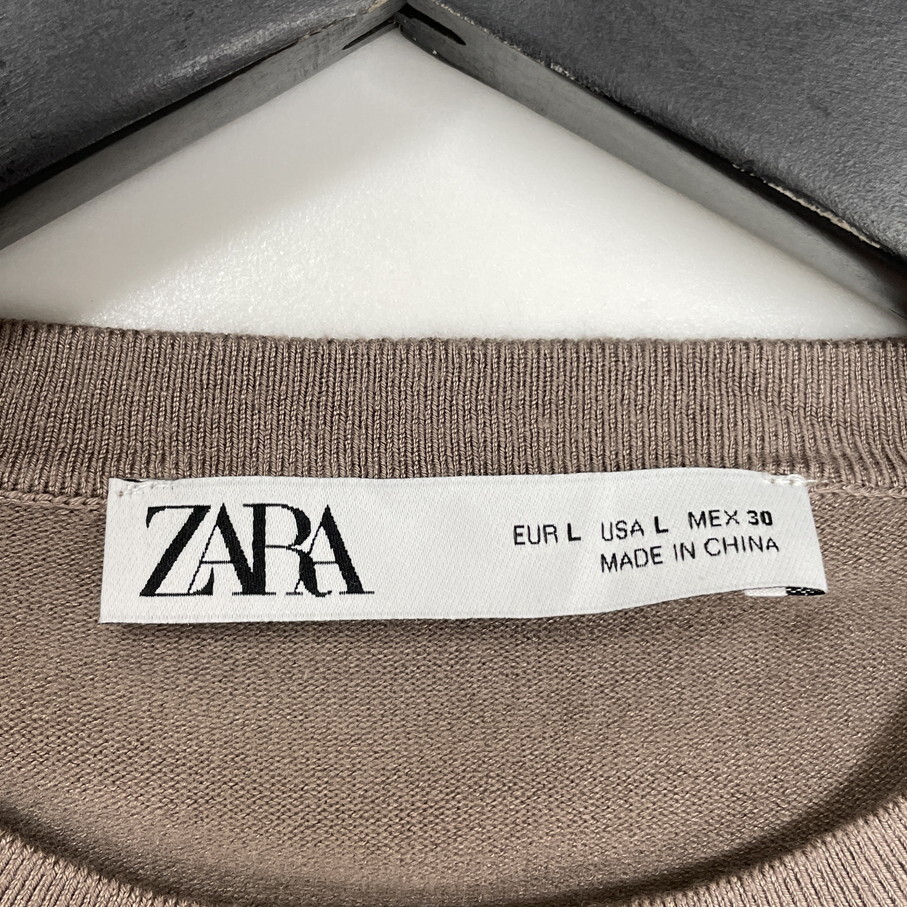 ZARA /L/ ベージュ 長袖ニットセーター オフィスカジュアル トップス 通勤 ゴールドボタン ナイロン混 生地 ストレッチ デイリー 旅行 ザラ_画像4