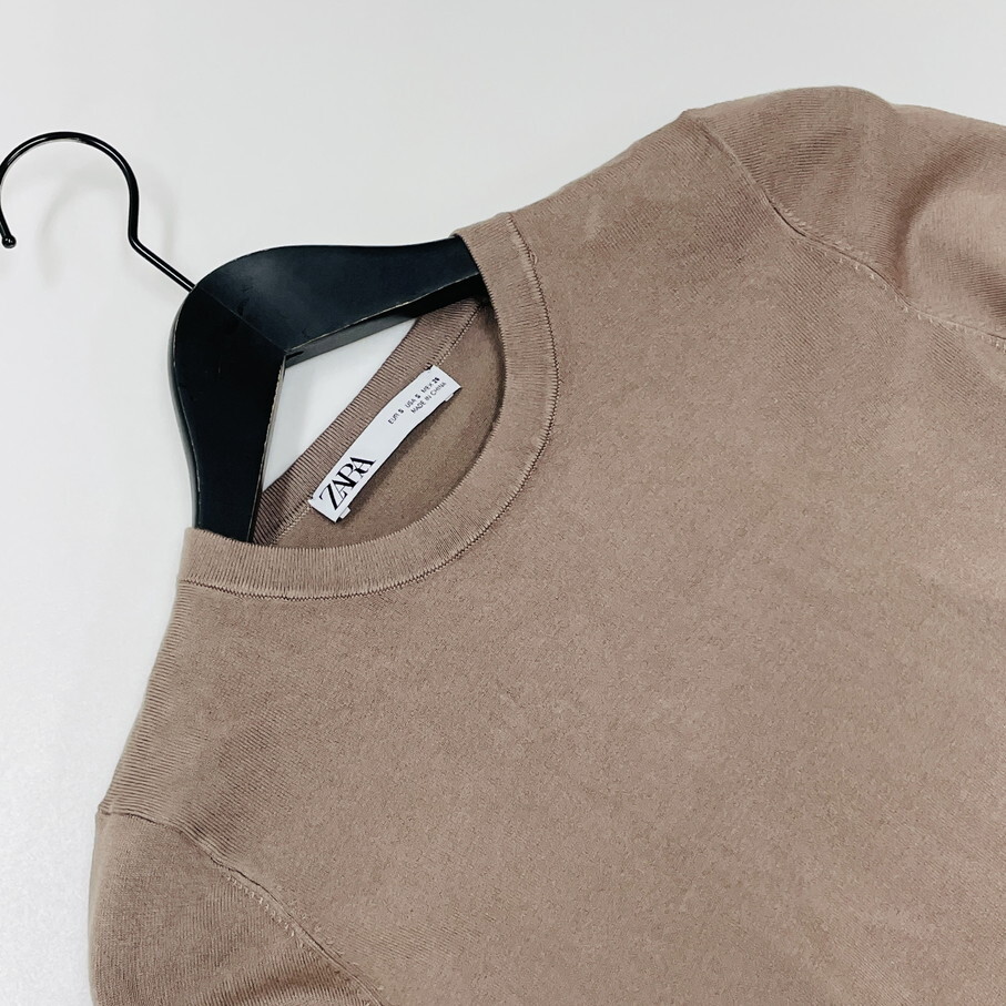 ZARA /S/ ベージュ 長袖ニットセーター オフィスカジュアル トップス 通勤 ゴールドボタン ナイロン混 生地 ストレッチ デイリー 旅行 ザラ_画像2