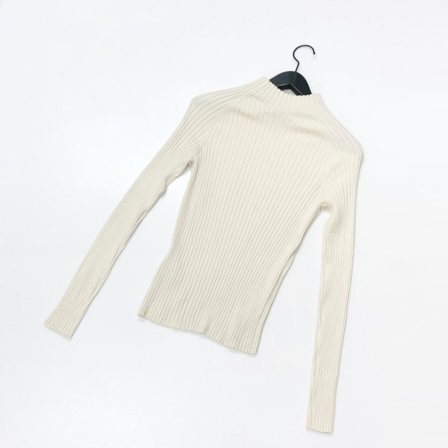 ZARA /XL/ ベージュ系 リブニットハイネック長袖セーター レディース ホワイトタグ オフィスカジュアル トップス 通勤 ナイロン混生地 ザラ_画像9