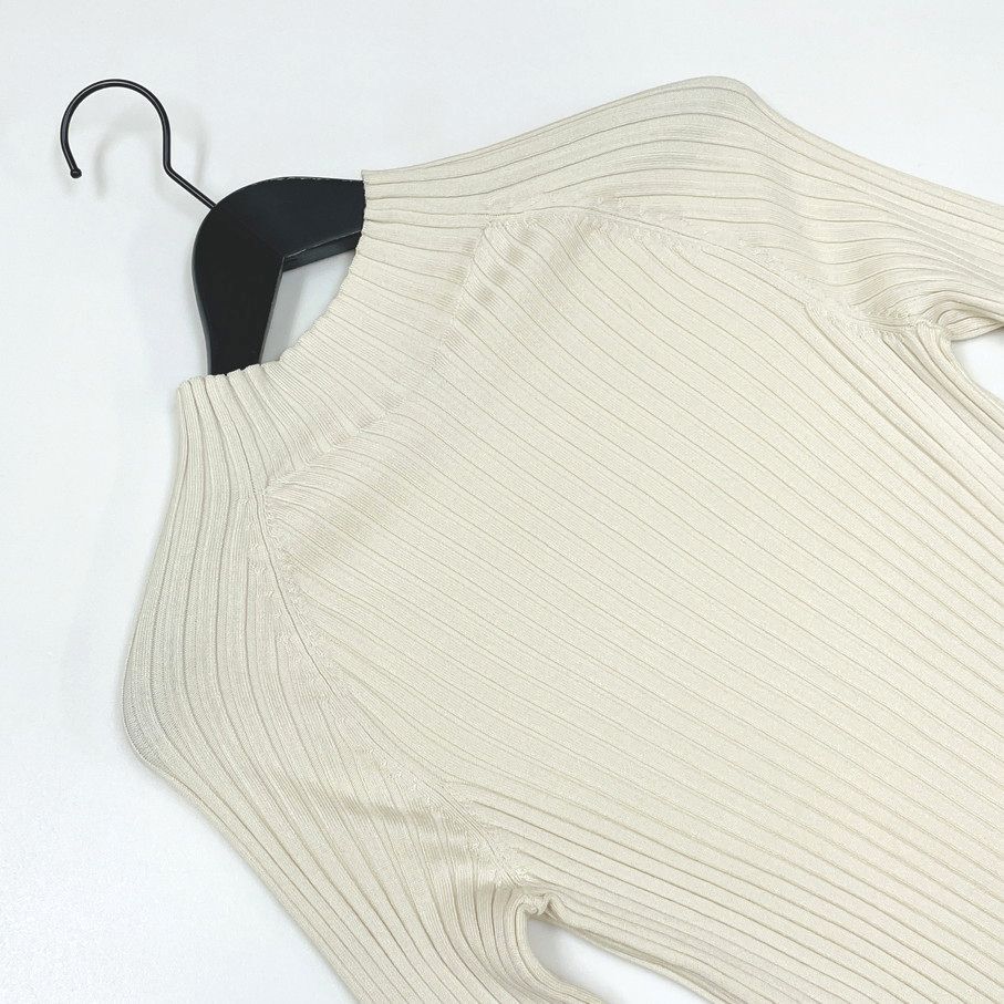 ZARA /XL/ ベージュ系 リブニットハイネック長袖セーター レディース ホワイトタグ オフィスカジュアル トップス 通勤 ナイロン混生地 ザラ_画像2