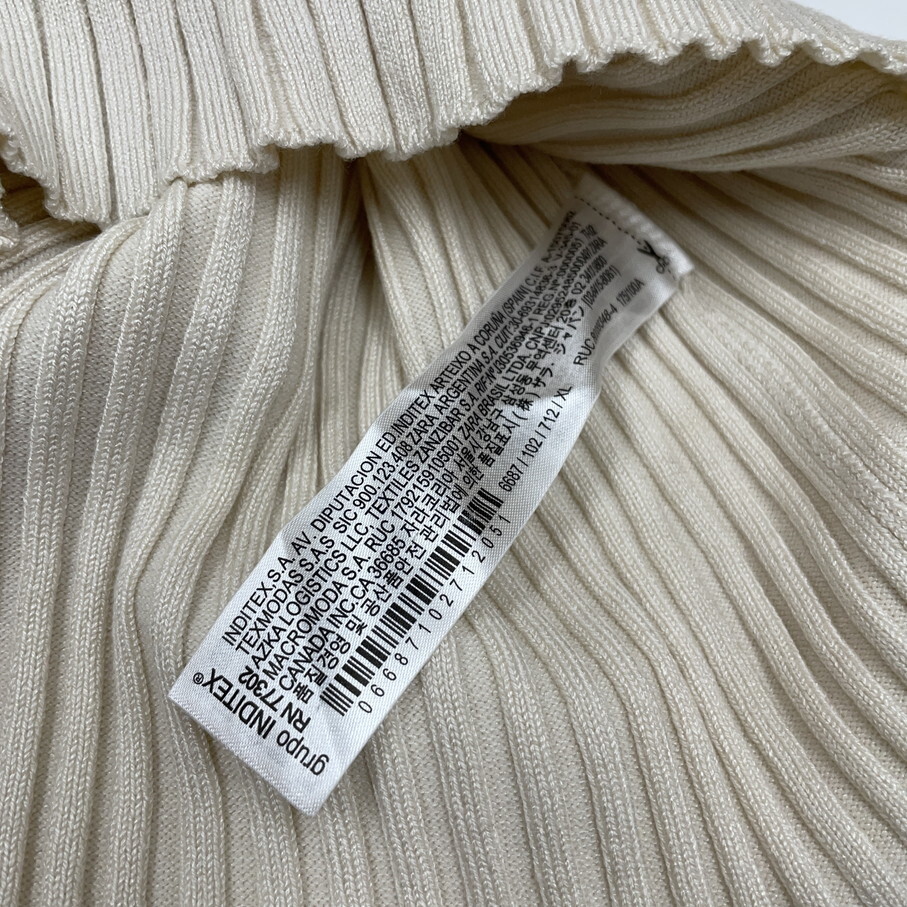 ZARA /XL/ ベージュ系 リブニットハイネック長袖セーター レディース ホワイトタグ オフィスカジュアル トップス 通勤 ナイロン混生地 ザラ_画像6