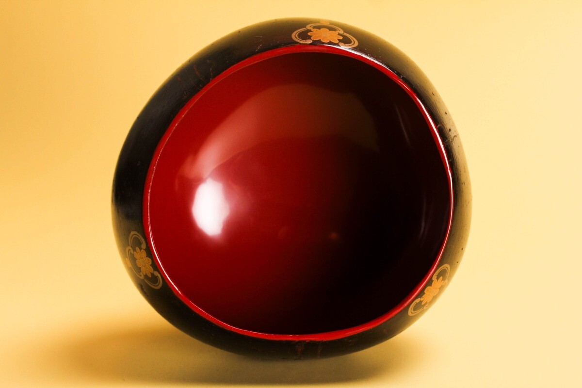 三代 前端春斎 瓔珞蒔絵椰子(天然ヤシの実使用)菓子器 個展図録掲載作品同手 共箱 本物保証_画像6