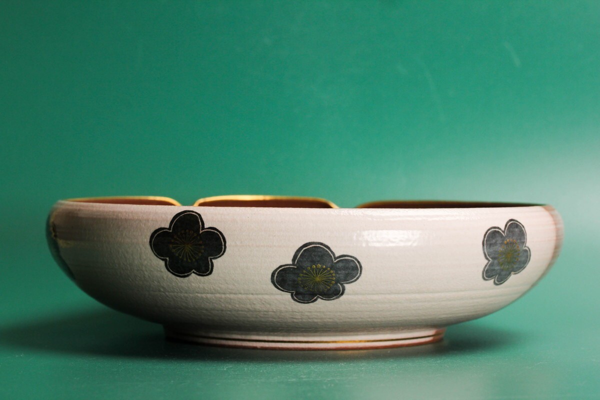 澤村陶哉 乾山意梅散平鉢 共箱 共布 本物保証_画像4