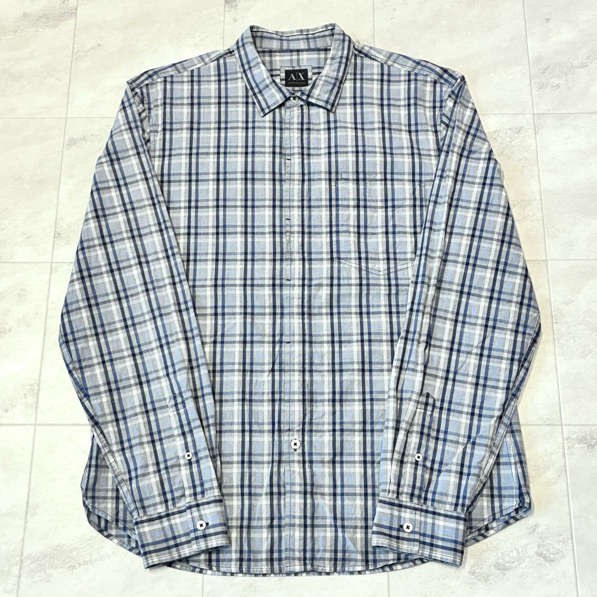 ARMANI EXCHANGE アルマーニ チェック柄 長袖シャツ sizeXL_画像1