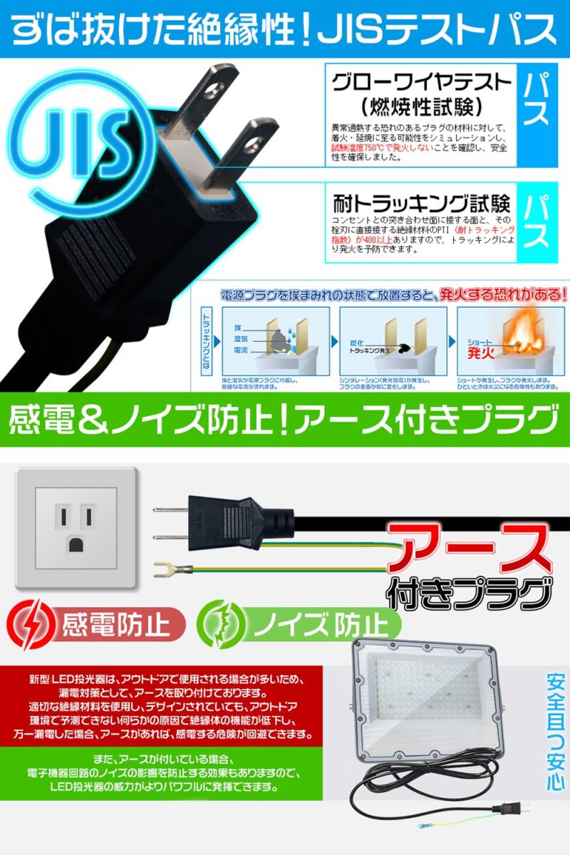 LED投光器 100W 極薄 正圧排気弁付き IP67 85V-265V 19600lm コンパクト軽量 led照明器具 屋外 昼光色(6500K ) PSE 4個「WP-CBD-J-LEDx4」_画像6