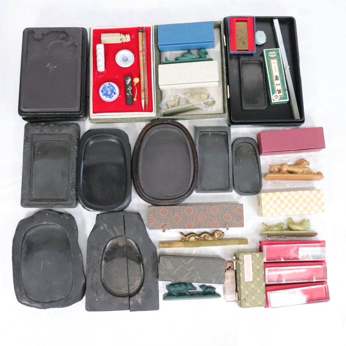 ★書道具 まとめ 墨 筆 硯 すずり 文鎮 クリスタル文鎮 胡開女監製 龍 干支 習字 セッ ト_GFE_C1029-F008の画像1