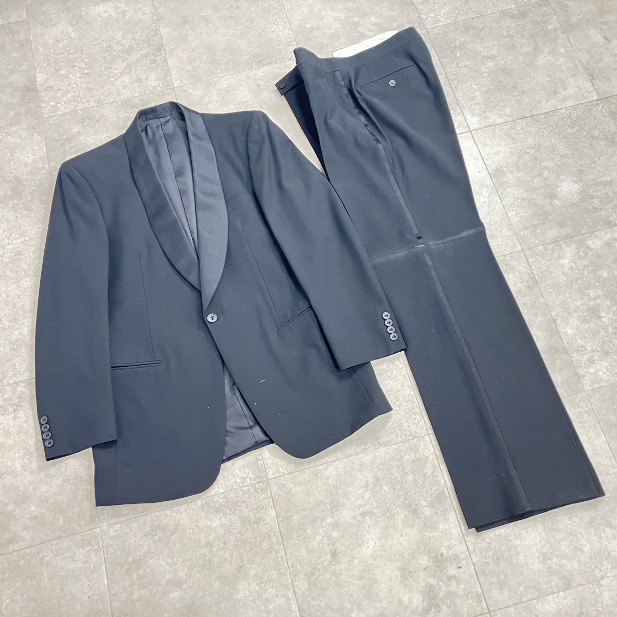 HUNTSMAN 礼服 セットアップ ブラック ヘチマカラー ショールカラー サイドライン シルク ウールマーク 冠婚葬祭_JFM_C1119-F028_画像1