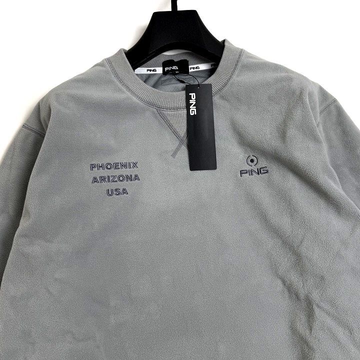 T584 新品 PING ピン ゴルフ クルーネック フリース 3層ボンディング グレー 3L_画像2