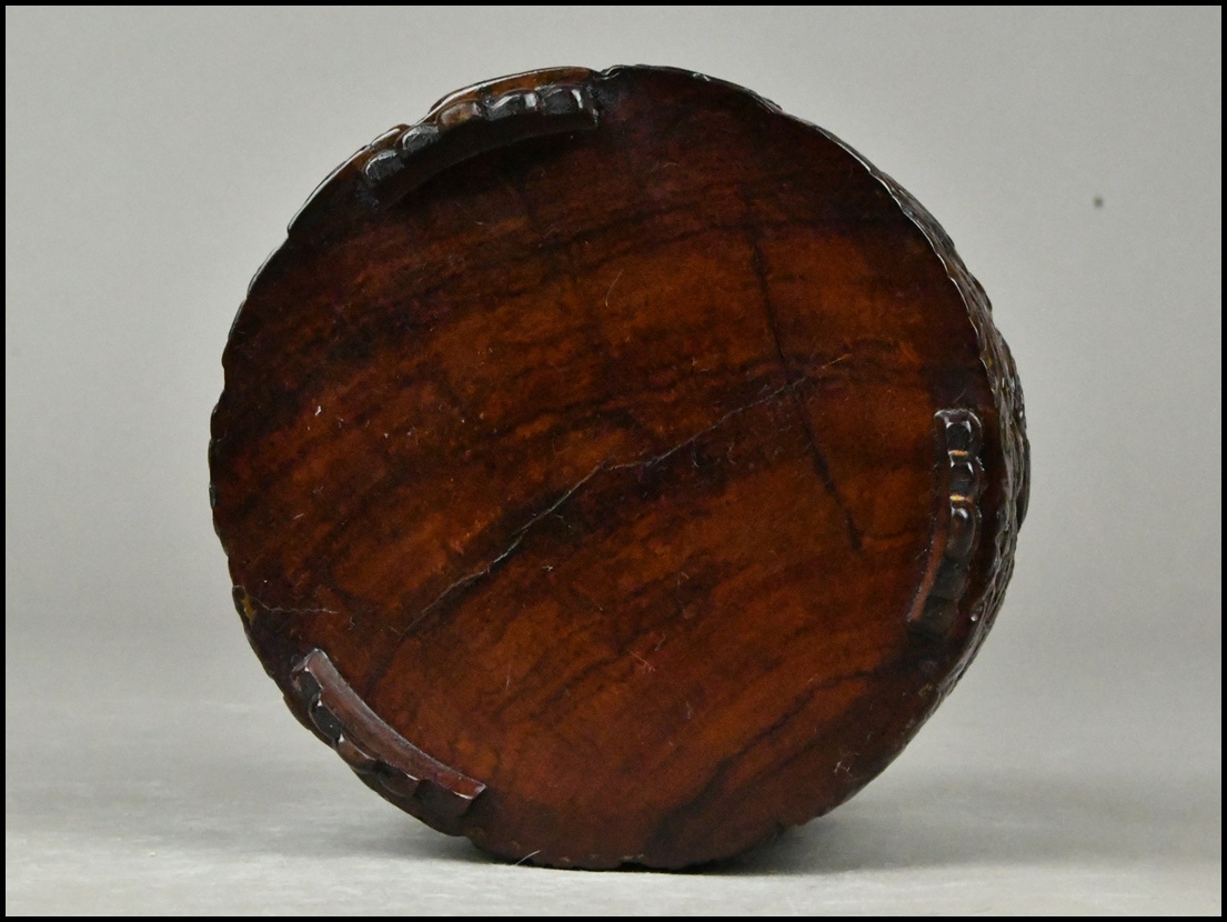 【NNK】時代物 唐木造 紫檀 花梨 刳り貫き 菊花尽彫刻 香炉 香道具 D7-1111-4_画像10