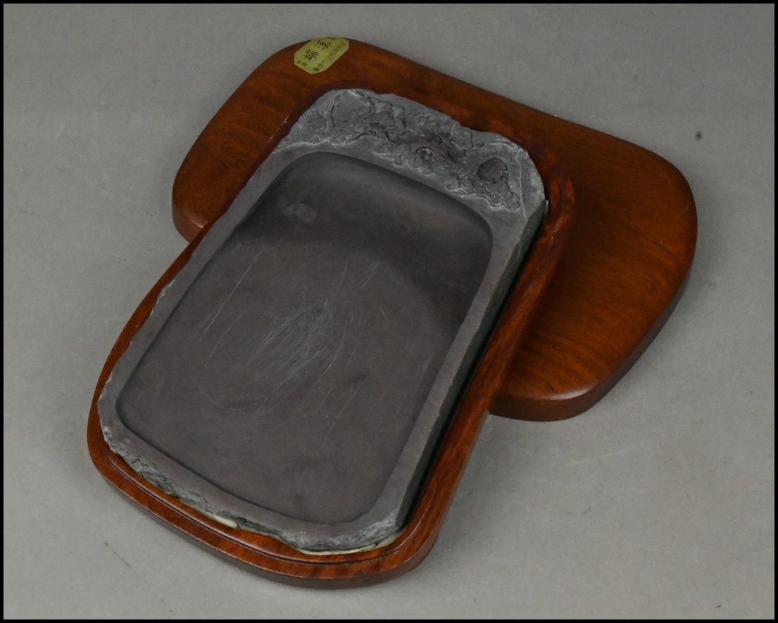 【NNK】中国美術 唐物 広東省肇慶市 松鶴彫刻 端渓硯 唐木箱 文房四方 書道具 D7-1111-3_画像1