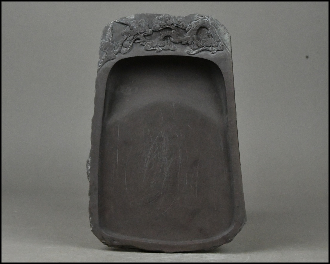 【NNK】中国美術 唐物 広東省肇慶市 松鶴彫刻 端渓硯 唐木箱 文房四方 書道具 D7-1111-3_画像2