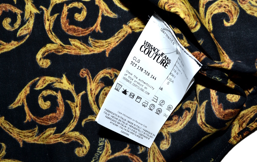 【新品】Versace ヴェルサーチ ジーンズクチュール 高級ドレスシャツ 48（Lサイズ程度）王道/圧巻 ロゴ＆バロック調 通年 タグ付き 9534_画像4