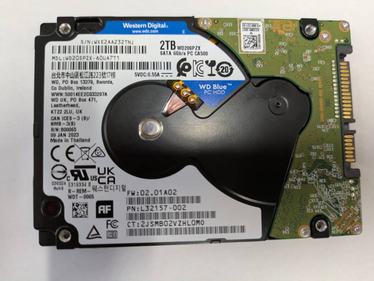 2TB Western Digital Blue / WD20SPZX【使用時間:4388h】2023年製 WD Blue 2.5インチ内蔵HDD/7mm_画像1