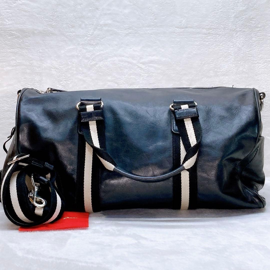 美品BALLY バリー 2way ボストンバッグ ストライプ レザー 大容量_画像2