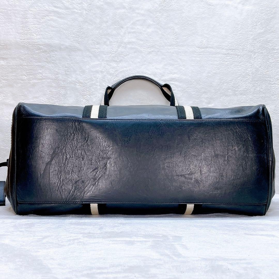 美品BALLY バリー 2way ボストンバッグ ストライプ レザー 大容量_画像5