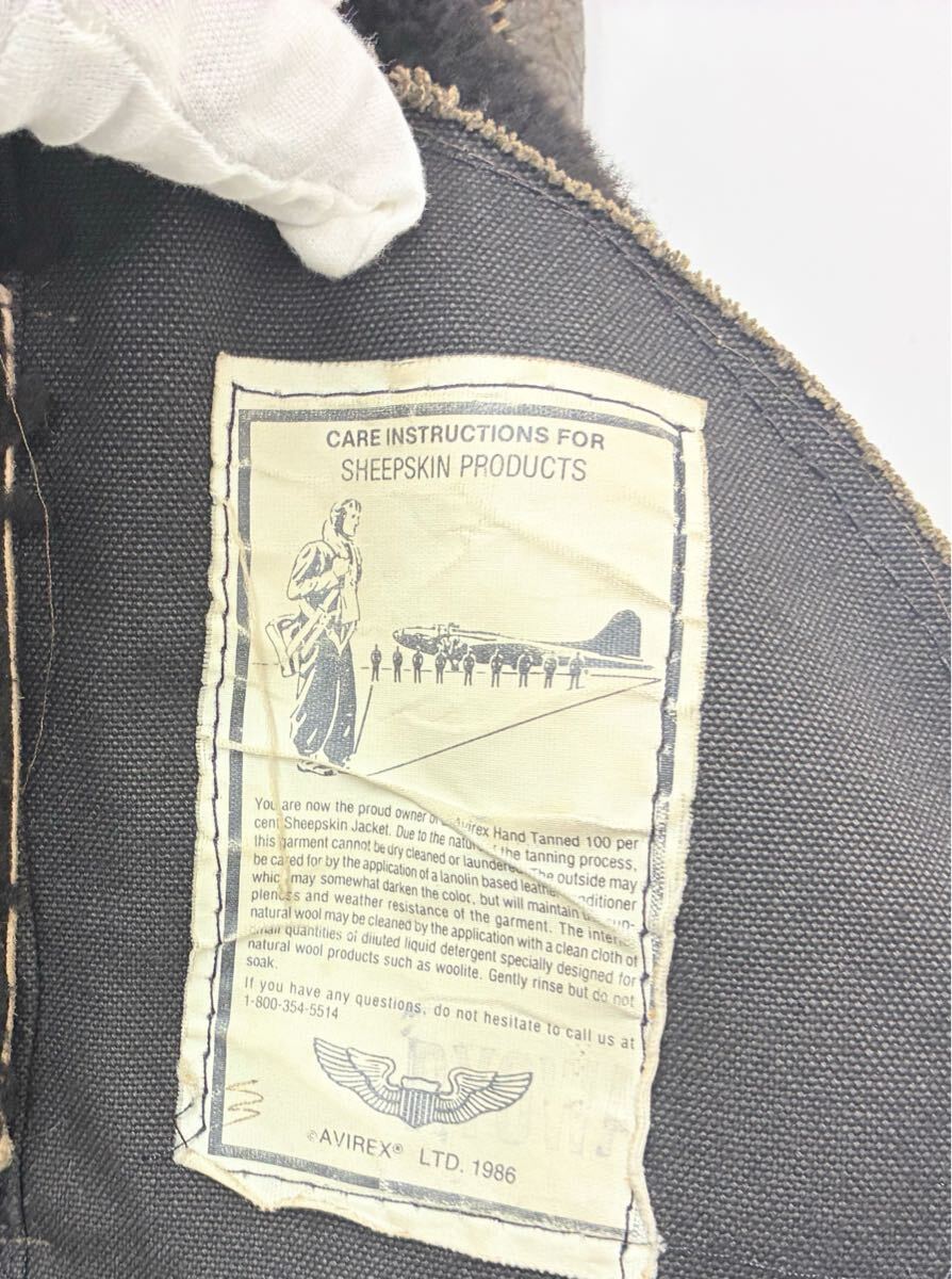 ■AVIREX LTD アヴィレックス TYPE B-3 33H5595 AC-17755 リアルムートンジャケット フライトジャケット 38 アウター◆_画像7