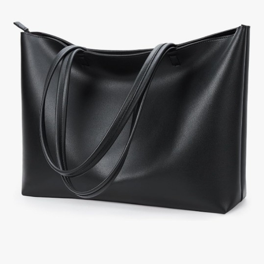 トートバッグ ショルダーバッグ 大容量 肩掛けバッグ 大きめ エコレザー 合皮 シンプル 無地 A4 横型 男女 ビジネス 内ポケット ファスナー_画像2