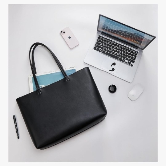 トートバッグ ショルダーバッグ 大容量 肩掛けバッグ 大きめ エコレザー 合皮 シンプル 無地 A4 横型 男女 ビジネス 内ポケット ファスナー_画像5