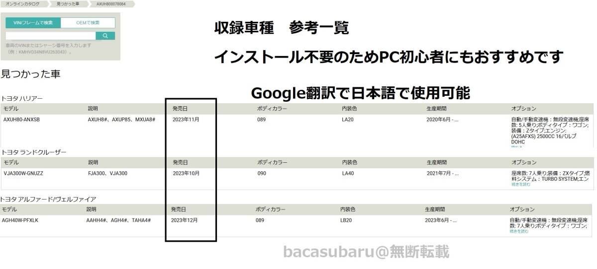 【最新版】2023年12月版　トヨタ電子パーツカタログWEB版 レクサス検索可能　逆輸入車検索可能　　※インストール不要_画像4