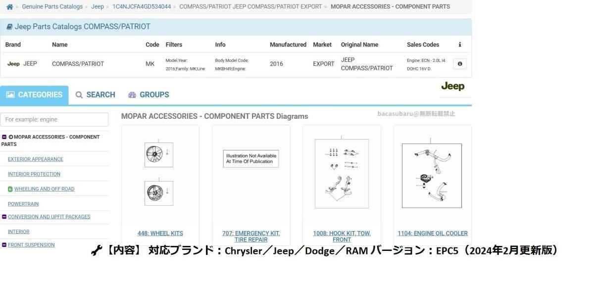 Chrysler JEEP EPC5 電子パーツカタログ 2024年2月版/クライスラー純正部品検索ソフト ラングラー/チェロキー/レネゲード JK36_画像1