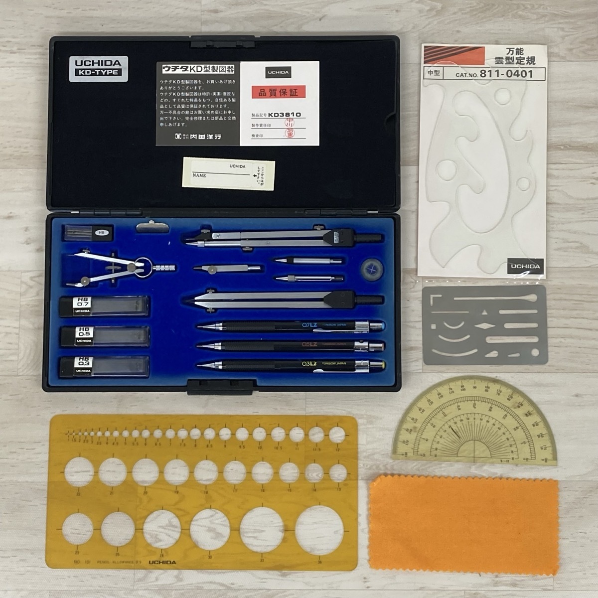UCHIDA KD-SE 内田洋行 製図用具 コンパスセット ウチダ 製図器 専用ケース入[I0529]_画像1