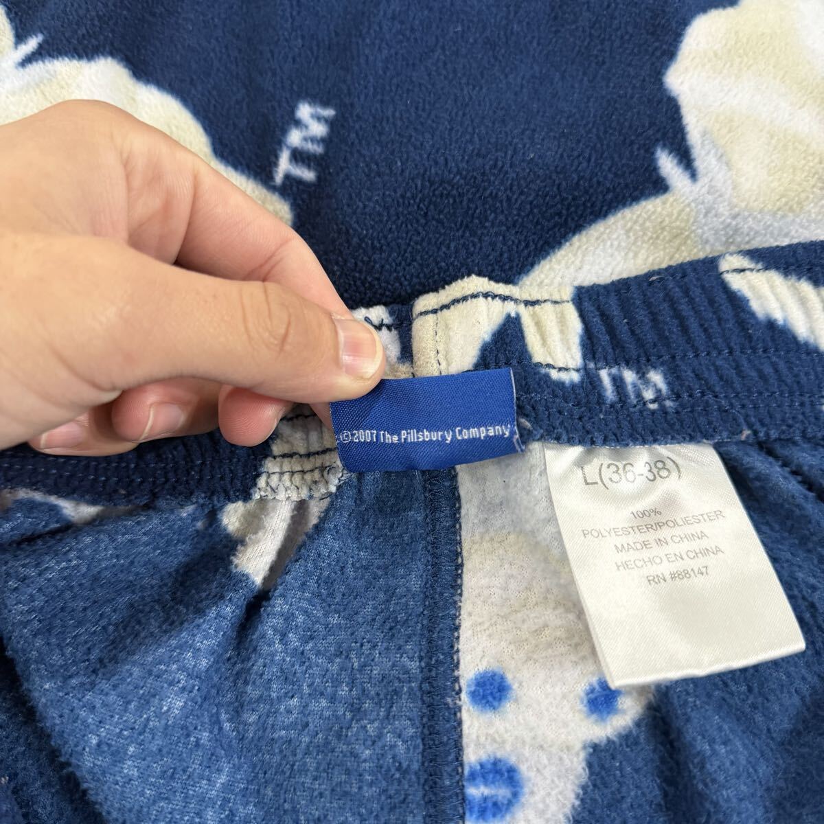 00s Pillsbury Doughboy パジャマパンツ 2007 ピルズベリー ドゥーボーイ キャラクター フリースパンツ 総柄 イージーパンツ_画像6