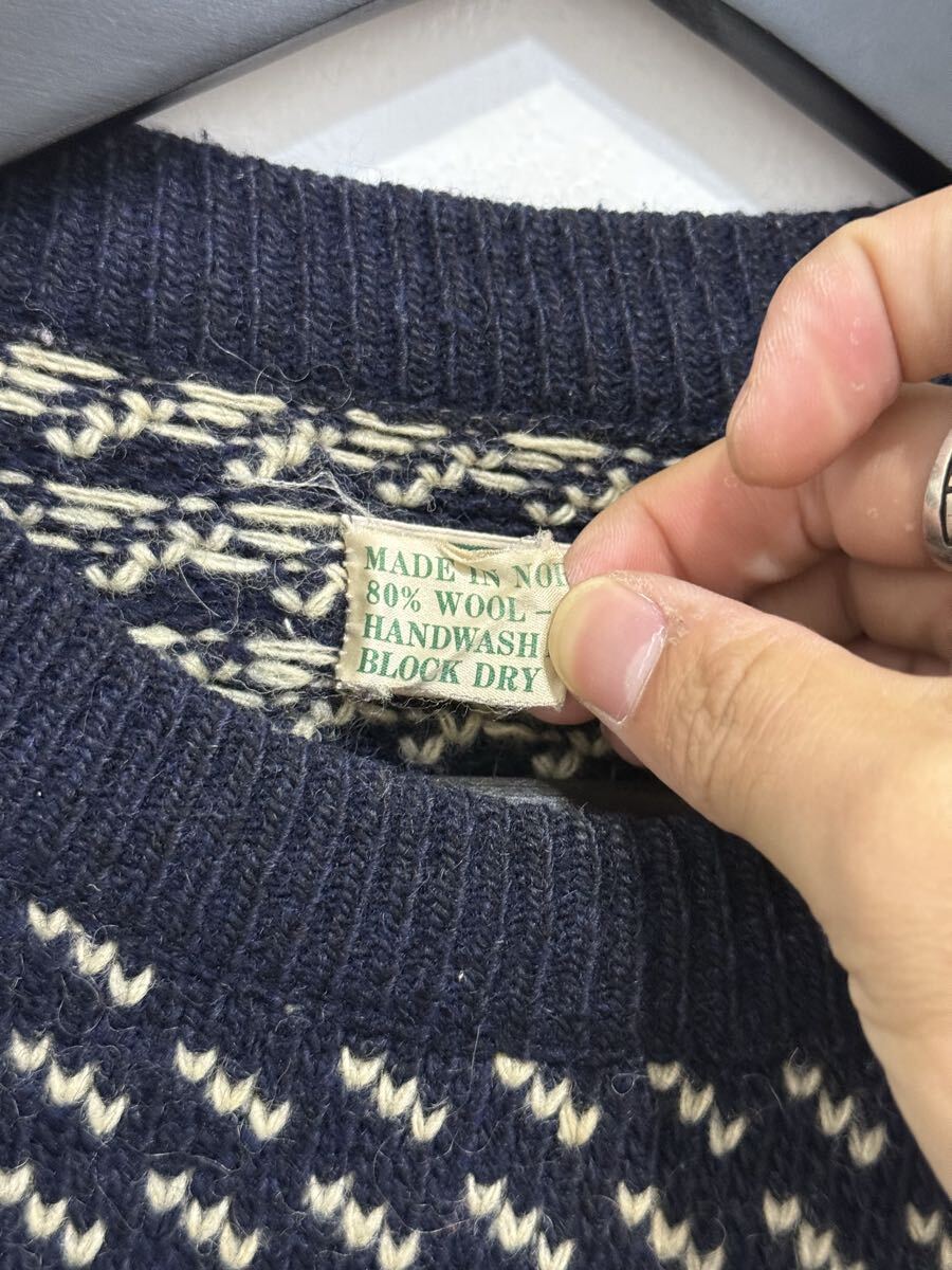 80s ノルウェー製 L.L.Bean Wool × Rayon バーズアイ ニット セーター XL ネイビー ウール × レーヨン エルエルビーン ヴィンテージ_画像4