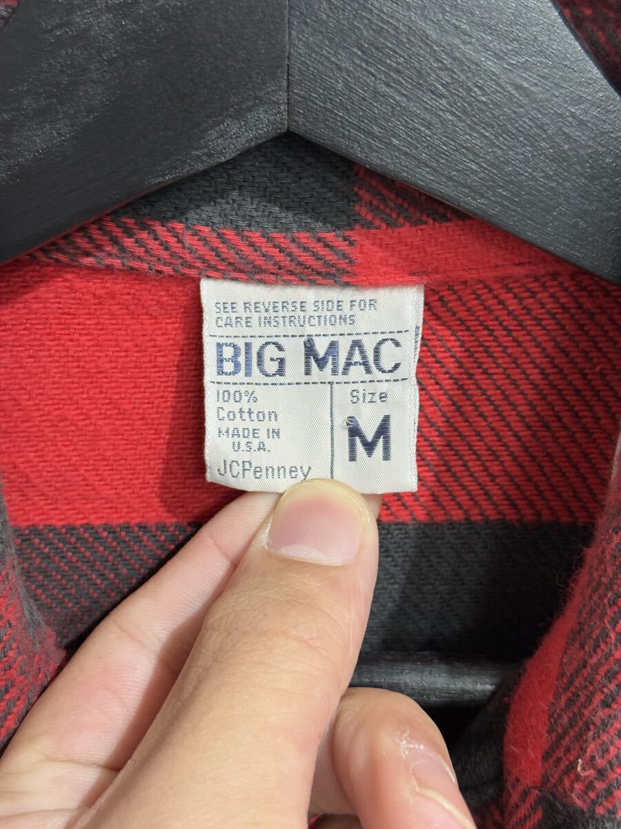 70s USA製 JCPenney BIG MAC ブロックチェック柄 ヘビーネルシャツ M レッド ネルシャツ バッファローチェック ビッグマック ヴィンテージ_画像3