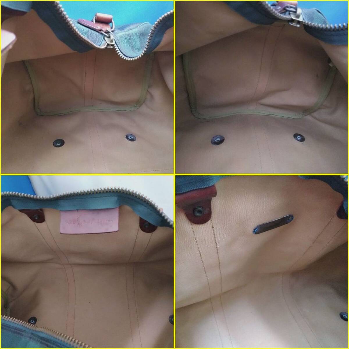 【USED/POLO RALPH LAUREN ボストンバッグ】ポロラルフローレン PVC×カーフレザー ブラックウォッチチェック柄(グリーン×ネイビー系色)_画像9