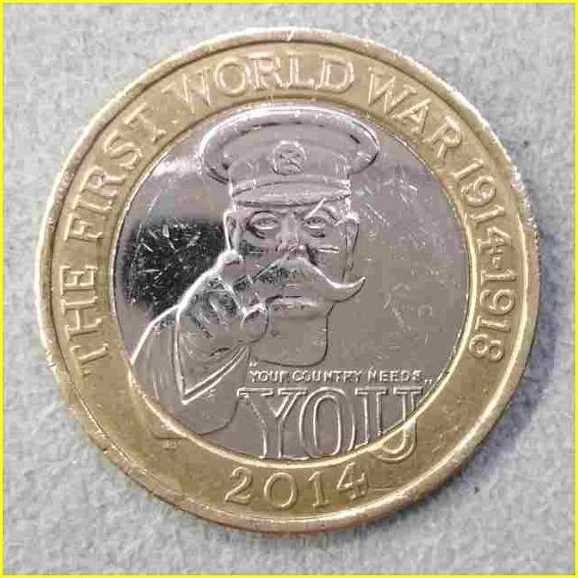 【イギリス 2ポンド 記念硬貨/2014年】 第1次世界大戦100周年/エリザベス2世/バイカラー/バイメタル/コイン_画像1