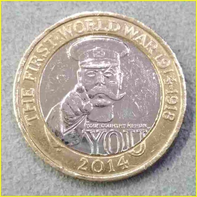 【イギリス 2ポンド 記念硬貨/2014年】 第1次世界大戦100周年/エリザベス2世/バイカラー/バイメタル/コイン_画像2