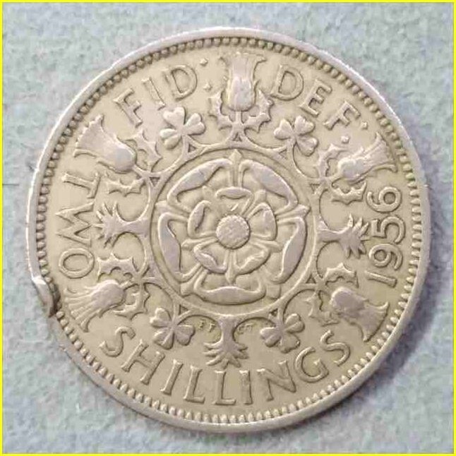 【イギリス 2シリング 硬貨/1956年】 英国 TWO SHILLINGS 白銅貨/エリザベス2世/旧硬貨/コイン/古銭_画像1