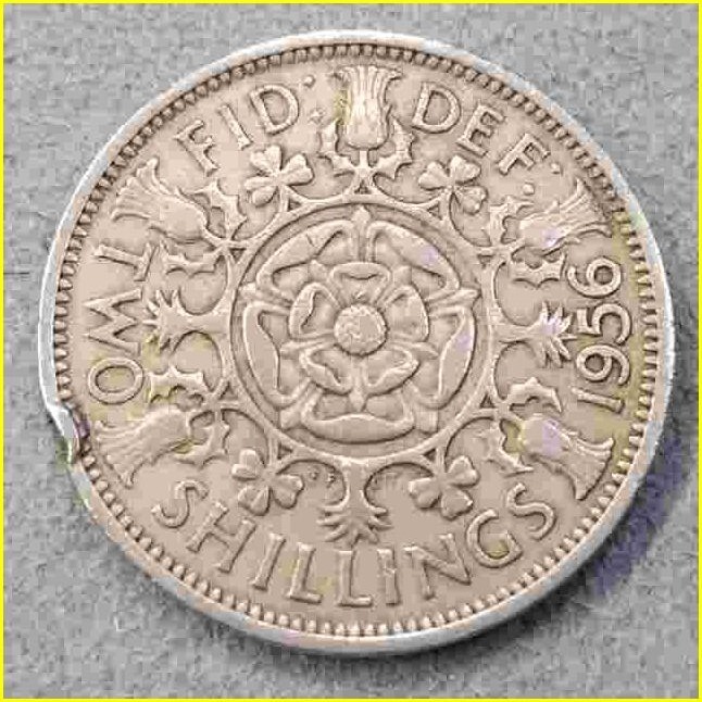 【イギリス 2シリング 硬貨/1956年】 英国 TWO SHILLINGS 白銅貨/エリザベス2世/旧硬貨/コイン/古銭_画像2