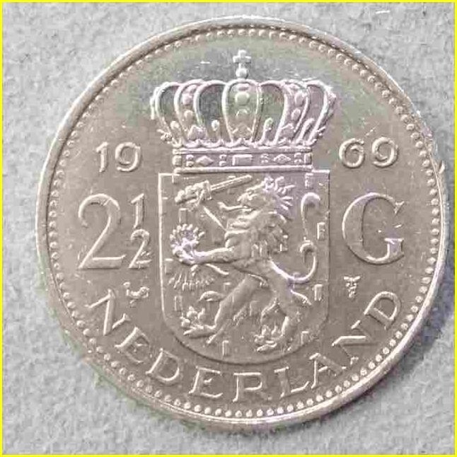 【オランダ 2.5ギルダー 硬貨/1969年】 2・1/2G 旧硬貨/コイン/グルデン/古銭/NEDERLAND_画像1
