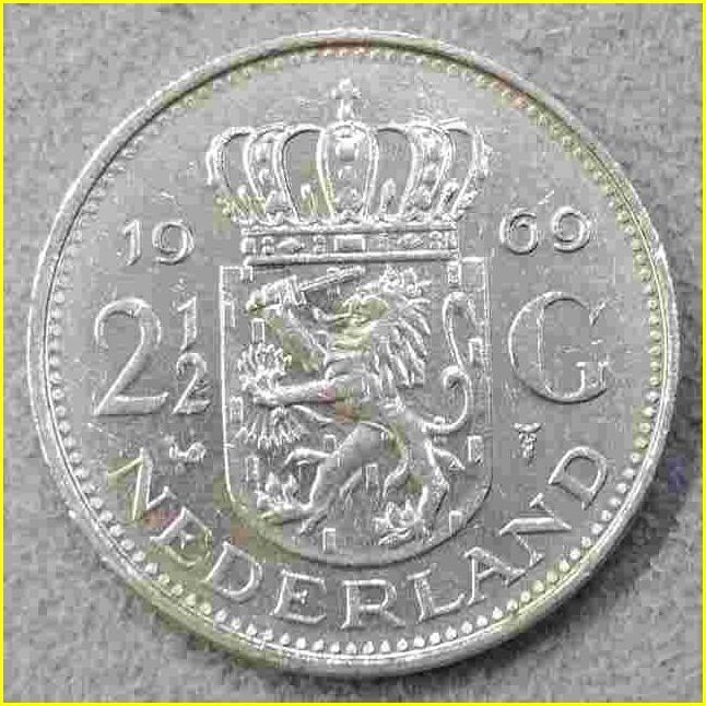 【オランダ 2.5ギルダー 硬貨/1969年】 2・1/2G 旧硬貨/コイン/グルデン/古銭/NEDERLAND_画像2