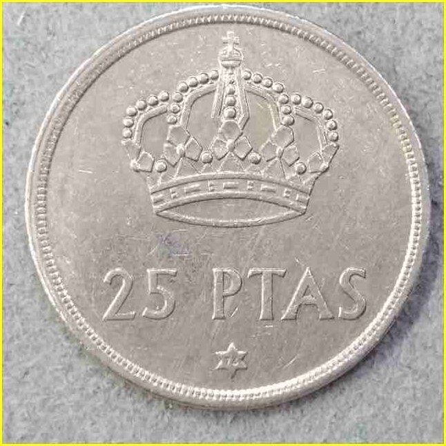【スペイン 25ペセタ硬貨/1975年】 25 PTAS/ファン・カルロス１世/旧硬貨/コイン/古銭/白銅貨_画像1