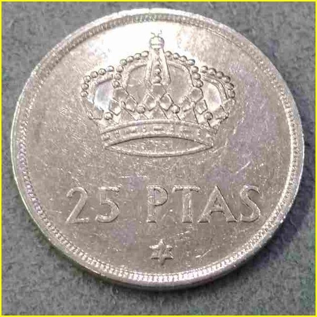 【スペイン 25ペセタ硬貨/1975年】 25 PTAS/ファン・カルロス１世/旧硬貨/コイン/古銭/白銅貨_画像2