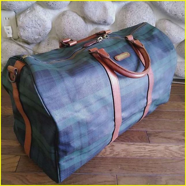 【USED/POLO RALPH LAUREN ボストンバッグ】ポロラルフローレン PVC×カーフレザー ブラックウォッチチェック柄(グリーン×ネイビー系色)_画像1