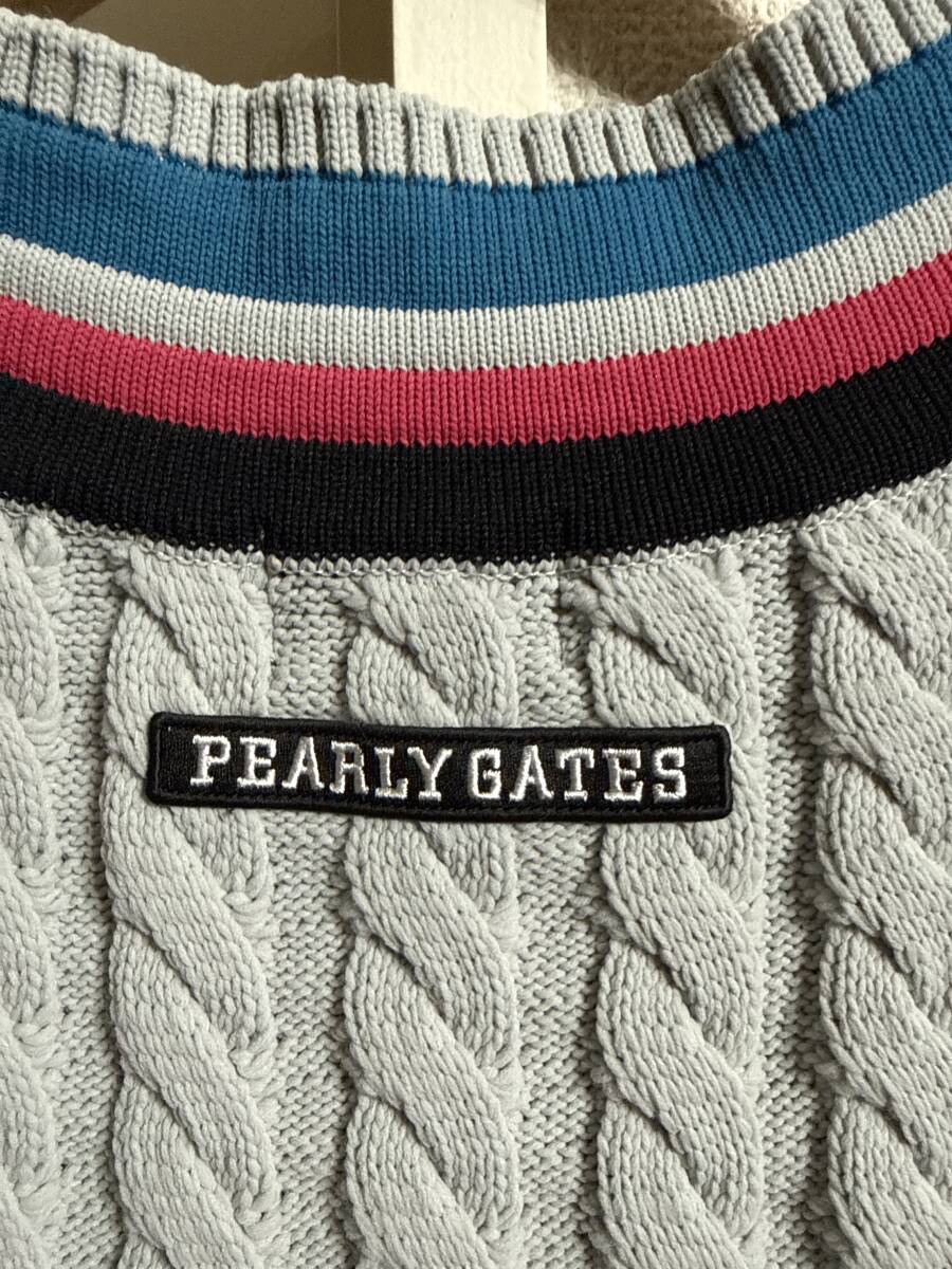美品！パーリーゲイツ ニットベスト ライトグレー×黒 ケーブル編み Vネック メンズ 4 ゴルフウェア PEARLY GATES_画像6