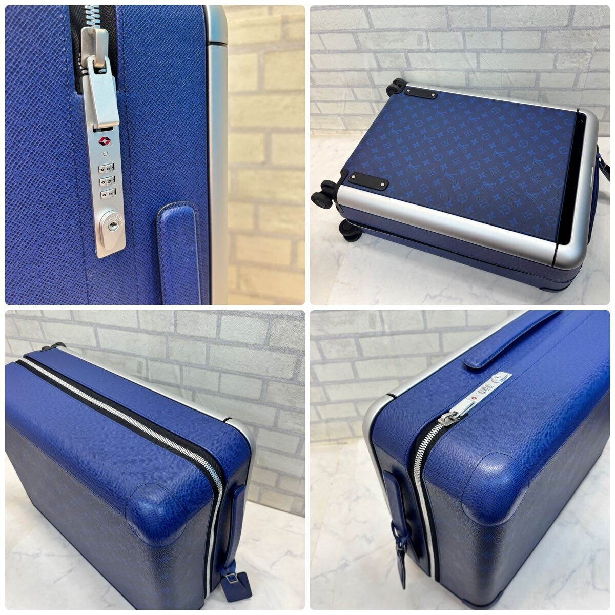 美品 LOUIS VUITTON ルイヴィトン M20183 ホライゾン 50 タイガラマ レザー スーツケース ブルー 青 キャリーバッグ_画像7