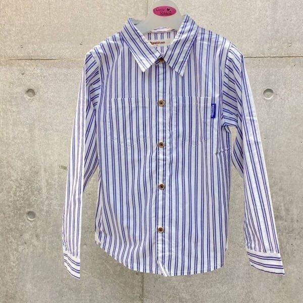 美品 クリーニング済み putiton 長袖 ストライプシャツ 綿100% コットン サイズXL 約110~ キッズ プットイットオン)_画像1