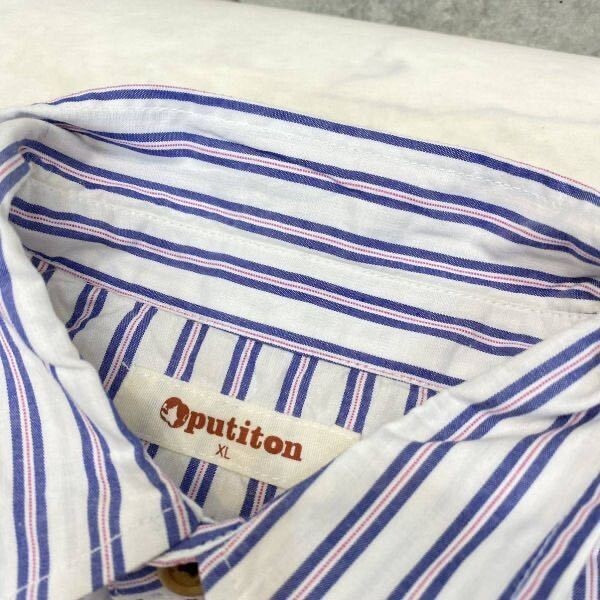 美品 クリーニング済み putiton 長袖 ストライプシャツ 綿100% コットン サイズXL 約110~ キッズ プットイットオン)_画像4