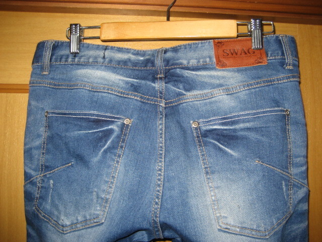 送料込み!美品SWAGのダメージ加工スキニーストレッチデニムジーンズL(31ー32)_画像7