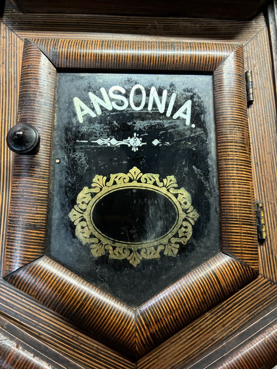 ◎ 古時計 昭和レトロ 掛／柱時計 ゼンマイ式 ANSONIA インテリア 要メンテ_画像3
