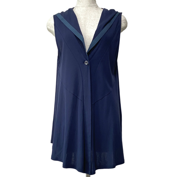 #anc キャラオクルス CARAOCRUZ レリアン Leilian ベスト ジレ 9 紺 シンプル フード付き 美品 レディース [894108]_画像1